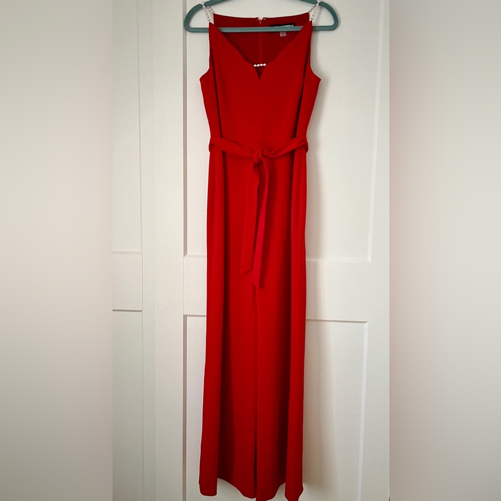 Karl Lagerfeld - Red Jumpsuit with Pearl Straps